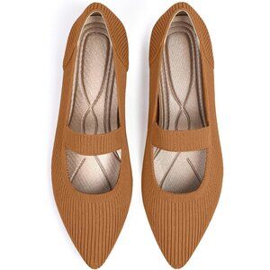 Women's Brown Flats Shoes Pointed Toe Knit Washable Ballet Comfortable Flat